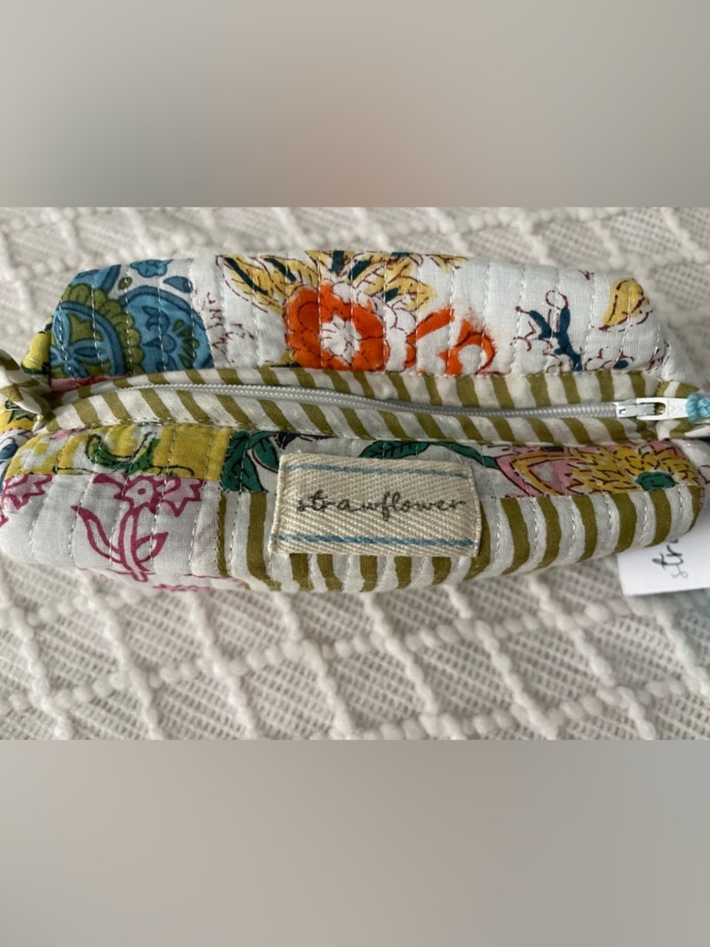 Strawflower Claudia Small Patchwork Quilted Block Print Cosmetic Pouch - Picture 5 of 9